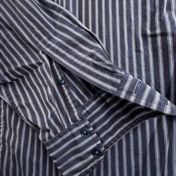 faconnable XLT Striped Cotton Blue Pocket Shirt Button Up Mens Long Sleeve Adult - Picture 11 of 12